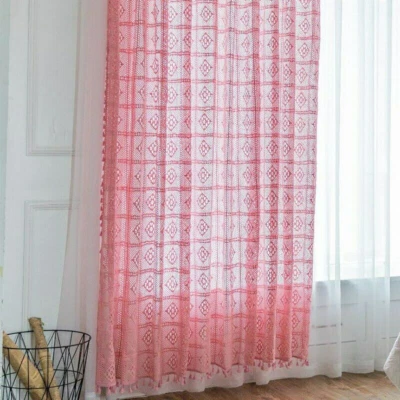 Cortina hueca de encaje geométrico boho para cortinas de decoración de dormitorio sala de estar Foto 1 de 4