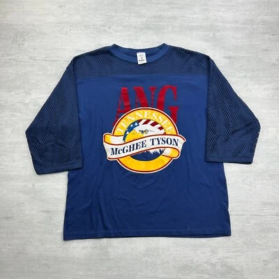 复古 90 年代 McGhee Tyson 衬衫 XL 码蓝色田纳西 ANG 3/4 袖鹰网眼 — 第 1/4 张图片