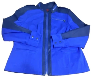 GILI Womens Moto Jacket 18W Blue Twill Faux Leather Zip Front Biker Style - Picture 1 of 13