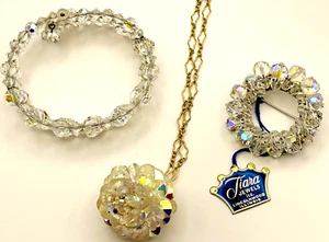Tiara Jewels Ltd. Crystal Bracelet Cuff Brooch Pin And Necklace Set - Picture 1 of 10