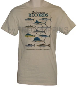 1-SALTWATER RECORDS BIG GAME FISH SPORTS FISHING GEAR GRAPHIC PRINTED TEE-SHIRT - Picture 1 of 7
