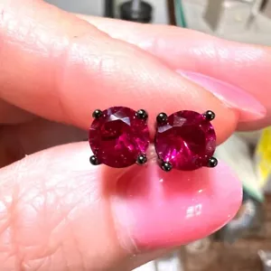 2Ct Round Cut Lab Created Pink Ruby Women's Stud Earrings 14K Black Gold Over - Picture 1 of 4