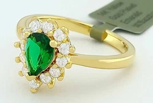 LAB 1.14 Cts EMERALD & WHITE SAPPHIRE RING 14K YELLOW GOLD PLATED - New With Tag - Picture 1 of 5