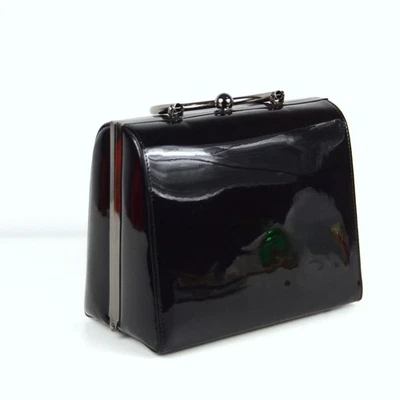 Indeed! VTG 90s Black Patent Leather Box Purse Pinup Rockabilly - Image 1 of 4