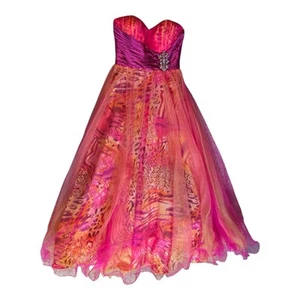 David's Bridal Fushia Ball Gown Prom Dress Size 12 - Picture 1 of 24
