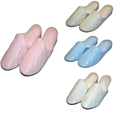 Womens Close Toe Soft Vinyl House Slippers Lt Blue Beige Pink White 6 -11 - Image 1 of 3