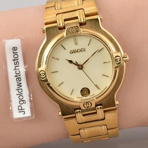 Neuer Batt. Gucci 9200L Quarz vergoldet creme Zifferblatt Datum Damenuhr Vintage - Bild 1 von 14