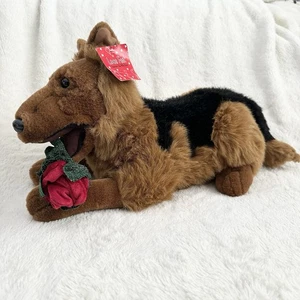 "Perro pastor alemán Kids of America sosteniendo rosa San Valentín 18"" peluche relleno" - Imagen 1 de 8