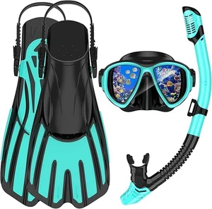 ACQCES Adult Snorkeling Gear Set – Anti-Fog Mask, Dry Snorkel & Fins - L/XL - Picture 1 of 6