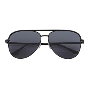 KEY - Oversize Large Flat Lens Metal Aviator Sunglasses Black Smoke Lens - Picture 1 of 10