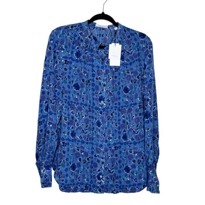 Equipment Causette S100% seta blu floreale manica lunga camicetta abbottonata wmn NUOVO - Foto 1 di 9