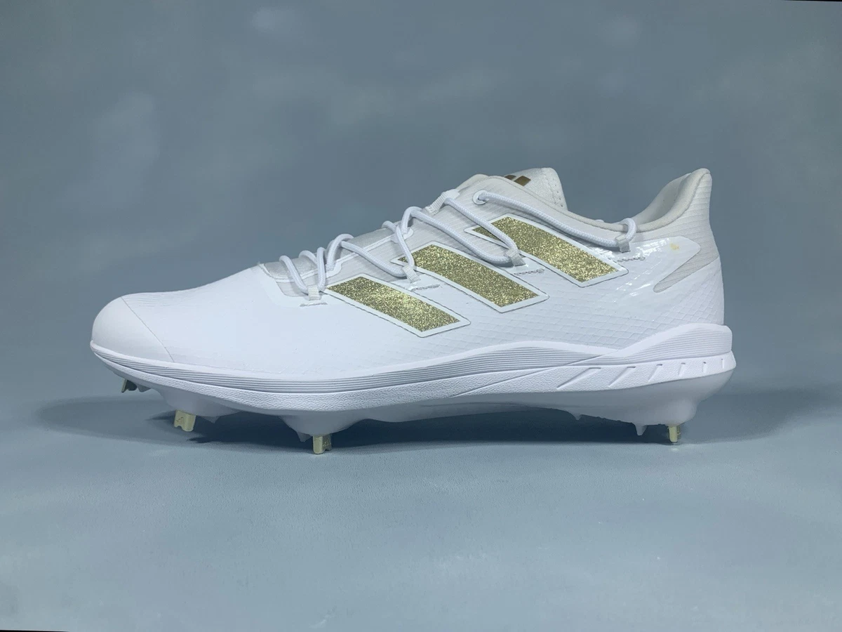 adidas Adizero Afterburner White Gold Metal Baseball Cleats 