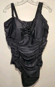 Torrid Wireless Lattice One-Piece Swimsuit Black Size 2 - Picture 1 of 6