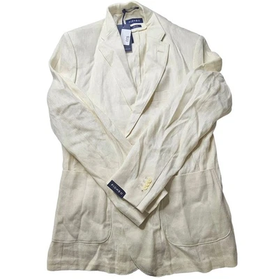 Piombo Men's Cream Linen Herringbone Blazer Jacket New With Tags Size 42 - Image 1 of 4