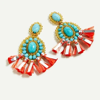 NEW J. Crew Womens RAFFIA Monaco Blue Stone Drop Earrings Gold Tone Gift Bag NWT - Image 1 of 4