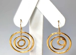 14K Gold Multi Circle Dangle Drop Earrings, 1-1/8'' Diameter - Picture 1 of 5