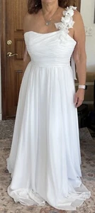 Eden Bridal Silver Label Wedding Dress One Shoulder white size 12 chiffon - Picture 1 of 10