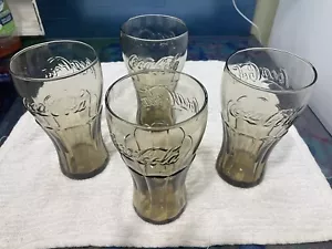 McDonald's Coca Cola Libbey Contour Glass 16oz Brown Amber 6" Tumblers Set Of 2 - Picture 1 of 6