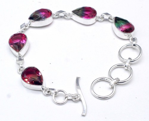 VALENTINO Bracciale in argento sterling 925 con pietre preziose tormalina fatto a mano gioielli S 7 8"