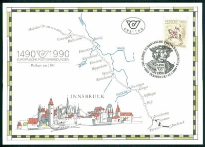 AUSTRIA TARJETA GRANDE 1990 ARTE ALBRECHT SERER PEQUEÑO POSTE JINETE CABALLO z4095 Foto 1 de 2