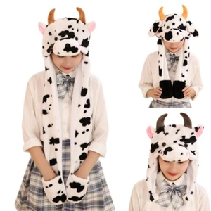 Cow Plush Hat Scarf Gloves for Boys Girls Halloween Party Costume - Picture 1 of 10