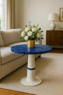 Round Lapis Lazuli Coffee Table – Handmade Mosaic Stone Inlay, Luxury Home Decor - Image 1 of 4