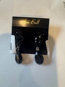 Jim Ball Black Crystal Earrings NWOT 1 1/2 inch - Picture 1 of 1