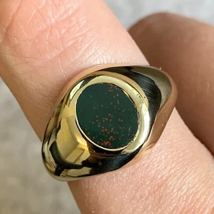 Blutstein Heliotrop gewölbter Siegelring 10 kt 10 kt Gelbgold - Größe T - Bild 1 von 9