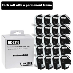29mmx30.48m 20ROLLS Shipping Label 1-1/7"x100' Compatible Brother QL-500 DK-2210 - Imagen 1 de 24