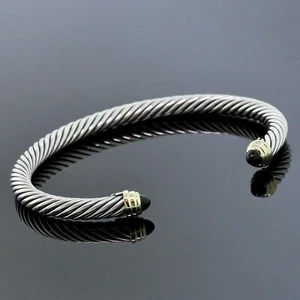 David Yurman klassisches Armreif Silber/14 K Gelbgold 5 mm schwarzer Onyx Kabel - Bild 1 von 3