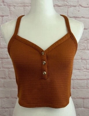 Gilly Hicks womens tank top crop top orange waffle shirt size S - Image 1 of 4