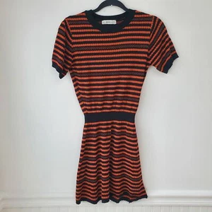 ZARA Knit Short Sleeve Orange and Black Striped Sweater Dress Women's Small - Picture 1 of 3