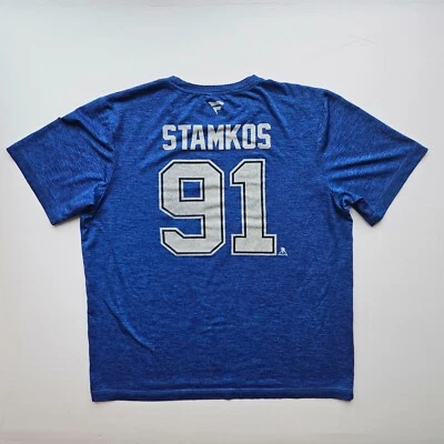 NHL Fanatics Men's T-shirt L Blue Tampa Bay Lighting Hockey Captain #91 Stamkos - Image 1 of 4