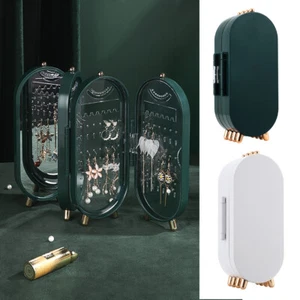 Earring Hanging Display Rack with Mirror Jewelry Folding Storage Box Holder - Picture 1 of 11