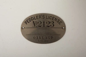 Oakland California Peddler's License (B4D) No 2123 (JSF6)$10.00 Plated Brass Tag - Picture 1 of 6