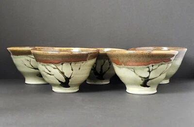 5-Hand-Thrown and Hand Painted Rice Soup Cereal Bowls - Image 1 of 4