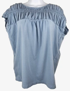 Ann Taylor Women Top Oversized XS Blue Cotton Blend Stretch Ruching Cap Sleeves - Picture 1 of 9