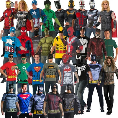 LICENCIA ADULTO HOMBRE SUPERHÉROE DISFRAZ TOP CAMISETA MÁSCARA CAPA THOR BATMAN DEADPOOL Foto 1 de 2