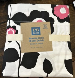 NWT Pottery Barn Teen Shower Curtain Organic 72x72 Nouveau Floral Blk Pink White - Picture 1 of 4