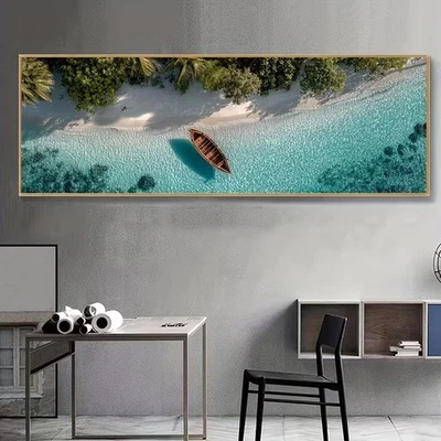 Panoramic View of Palm Trees & Turquoise Waters Canvas Print Wall Art Home Decor - Image 1 of 4