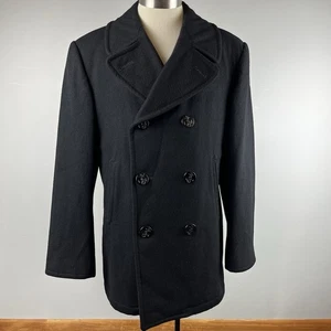 VTG 80s 1986 US Navy Pea Coat 40R black wool double breasted peacoat jacket - Picture 1 of 10
