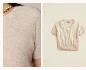 J.Crew Cashmere Shrunken Short Sleeve Sweater T Shirt Linen Beige Sz. Small $98 - Picture 1 of 6