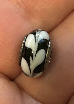 RETIRED Authentic PANDORA 925 S Black/White Swirly Swirl Murano Bead  #790676 - Image 1 of 4