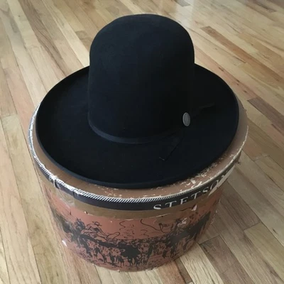 Vintage Black Stetson Big Four – Size 59, 7 3/8 – Old West Open Crown Cowboy Hat - Image 1 of 4
