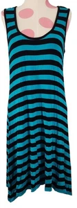 Women's Ann Taylor LOFT Blue Black Striped Asymmetrical Dress Soft Small Stretch - Picture 1 of 5