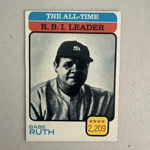 Tarjeta de líder de todos los tiempos 1973 New York Yankees de béisbol Topps Babe Ruth #474 RBI - Imagen 1 de 6