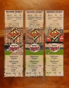 Torii Hunter 1st MLB Series Career HIT #1 (3-Ticket LOT) 1998 Twins Orioles MINT - Picture 1 of 9