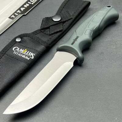 Cuchillo de caza Camillus grande de titanio de hoja fija Full Tang con funda de goma Foto 1 de 4