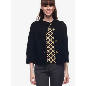 J. MCLAUGHLIN Black Link Stitch Jacket Cardigan Sweater ¾ Sleeves Buttons Small - Picture 1 of 11