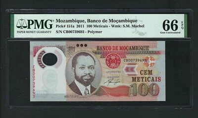 Mozambique 100 Meticais 16-6-2011 P151a Uncirculated Graded 66 - Image 1 of 2